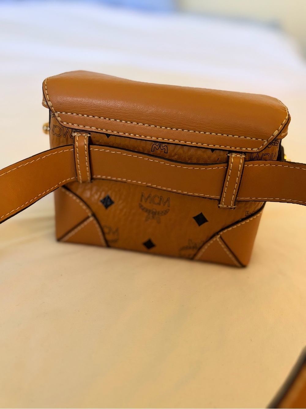 MCM Cognac & Black Visetos Logo Leather Crossbody Belt Bag - Picture 3 of 6